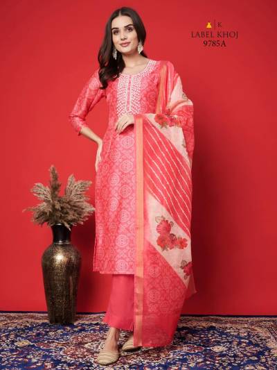 LABEL KHOJ 9785-A DESIGNER COTTON SALWAR SUIT WHOLESALER IN INDIA